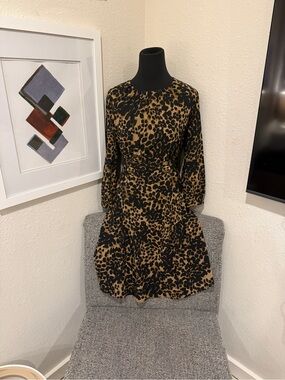 Vintage Banana Republic Leopard Print Long Sleeve A-Line Dress size 6 women